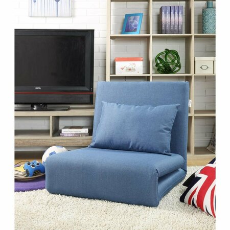 POSH LIVING Relaxie Linen 5-Position Adjustable Convertible Flip Chair Sleeper Dorm Bed Couch Lounger Sofa-Blue PO380907